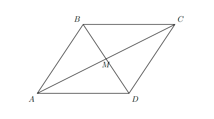 Quadrilateral ABCD with diagonals intersecting at midpoint M